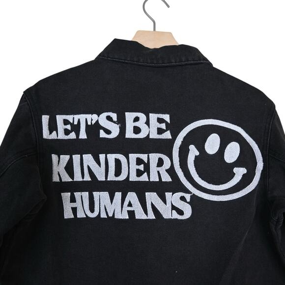 Sadie & Sage Women's XS Let's Be Kinder Humans Denim Jacket in Black (Oversized) - Picture 4 of 8